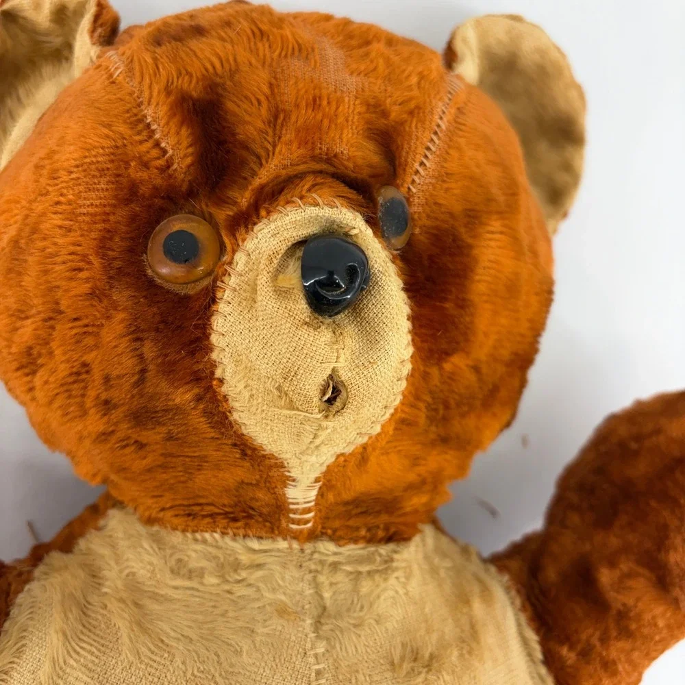 Vintage 60s Brown Tan Plush Teddy Bear Stuffed Animal Shabby Chic Well Loved